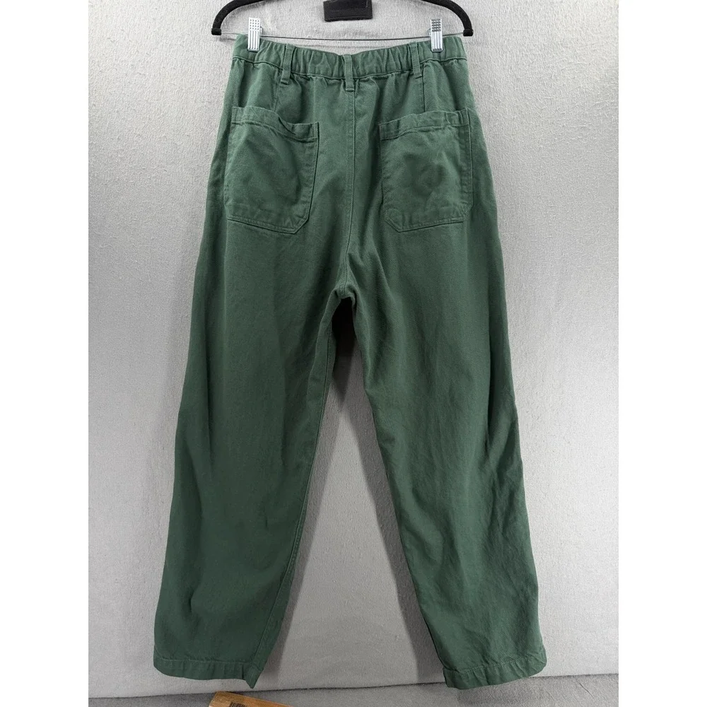 Muji Pants Womens M Green Kapok Pleated High-Waist Trousers Tapered Minimalist - Picture 4 of 13